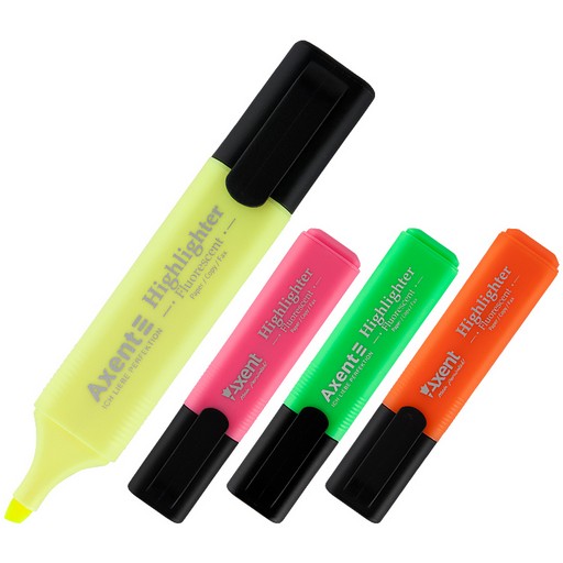 Маркер Highlighter 2531-A AXENT водна основа, клиноподібний 1-5 мм набір з 4 шт. помаранч., рож., зел., жов.