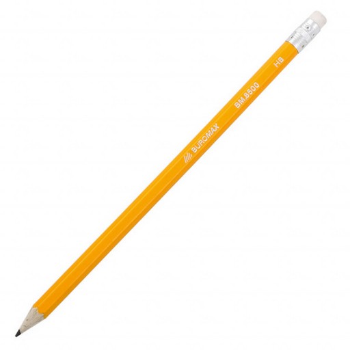 Олівець графітний BUROMAX CLASSIC HB, з гумкою, жовтий корпус