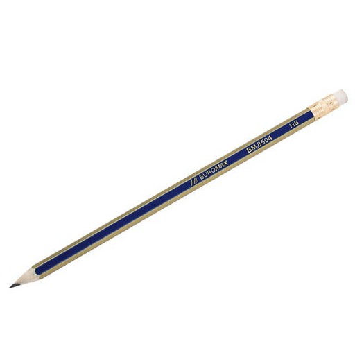 Олівець графітовий НВ синій із срібл.золот. гранями з гумкою коробка