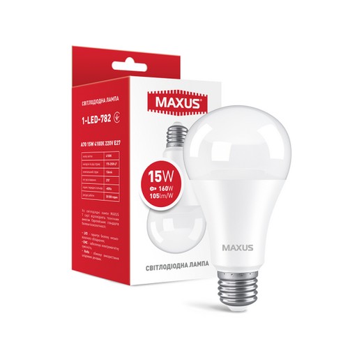Лампа світлодіод. Maxus. A70. 15W. 4100K. E27