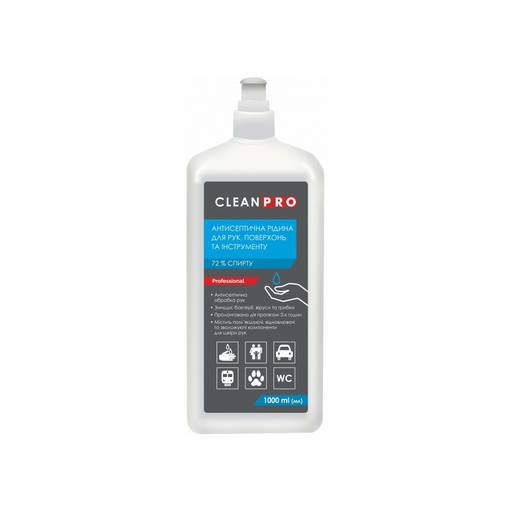 Clean Pro дезінфекційний засіб для рук, рідина 1л (8 шт/ящ)