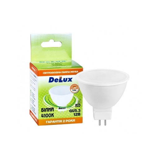 Лампа світлодіод, DELUX, MR16А, 5W, 4100K, 12V, GU5.3, шт