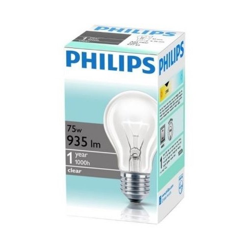 Фото 1. Лампа розжар., Philips, A55, 75W, E27, прозора