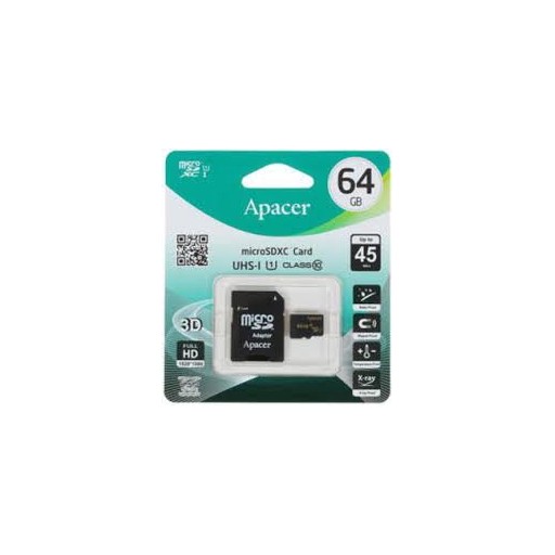 Картка памятi APACER microSDXC 64GB UHS-I U1+adapter AP64GMCSX10U1-R