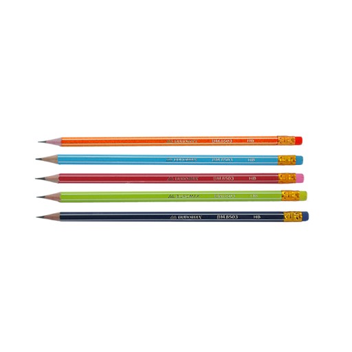 Олівець графітний BUROMAX WHITE LINE НВ. з гумкою. з білою смужкою. асорті 20 штx1уп