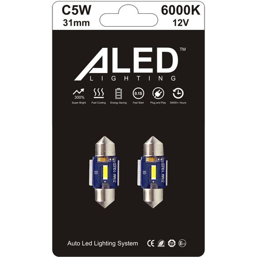 Автомобільна світлодіодна лампа головного освітлення T10 (С5W) 31,36,39,41mm підсвітка салона, номера 6000K 2.0Вт. к-кт canbus