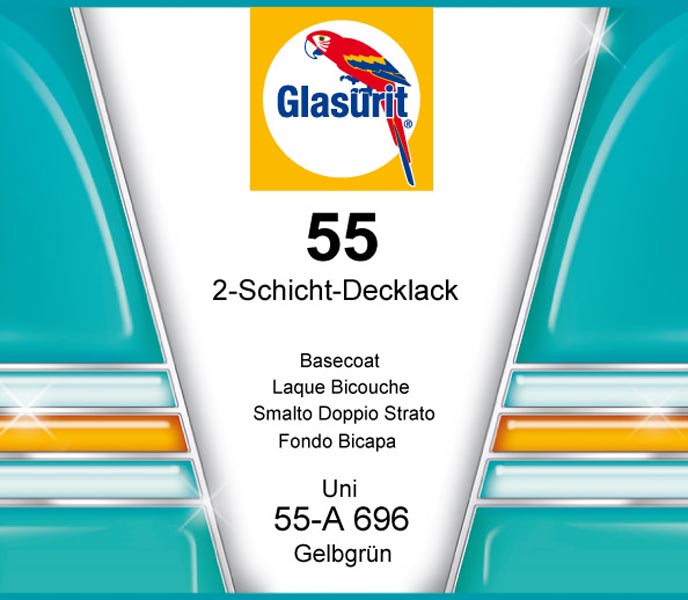 ЕМАЛЬ 55-А 696 МЕТАЛІК ЖОВТО-ЗЕЛЕНА 1.0Л (2-STAGE-BASECOAT SOLID 55-А696 YELLOW GREEN 1.0L ) (1 Л) НЕТТО=0.95 КГ