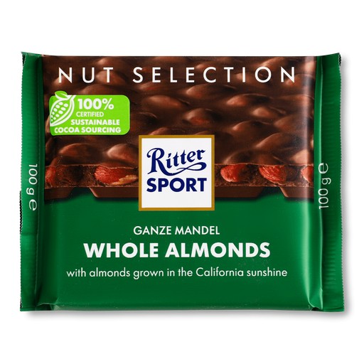 Шоколад молочний RITTER SPORT З цільним мигдальним горіхом 100гр.