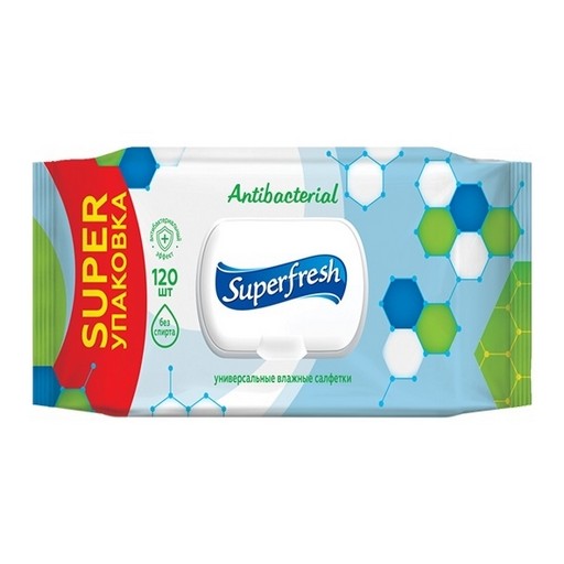 Серветки вологі Superfresh Антибактеріальні з клапаном 120 шт