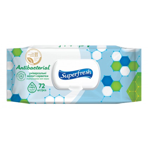 Superfresh Серветки вологі Антибактеріальні з клапаном 72 шт (12 шт/ящ)