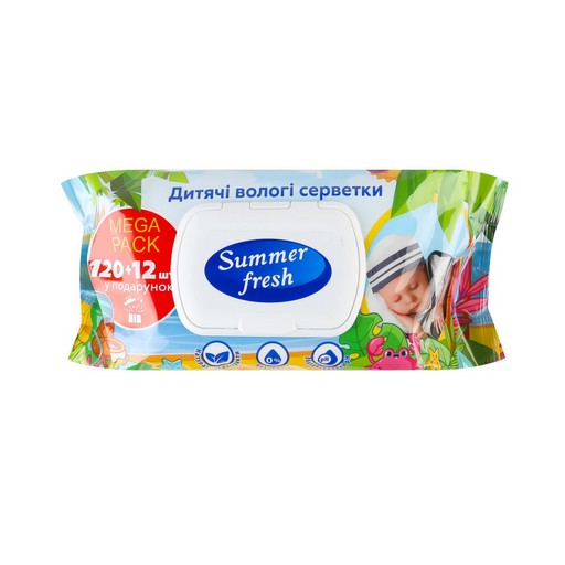 Серветки вологі Summer Fresh ромашка з клапаном 132 шт.