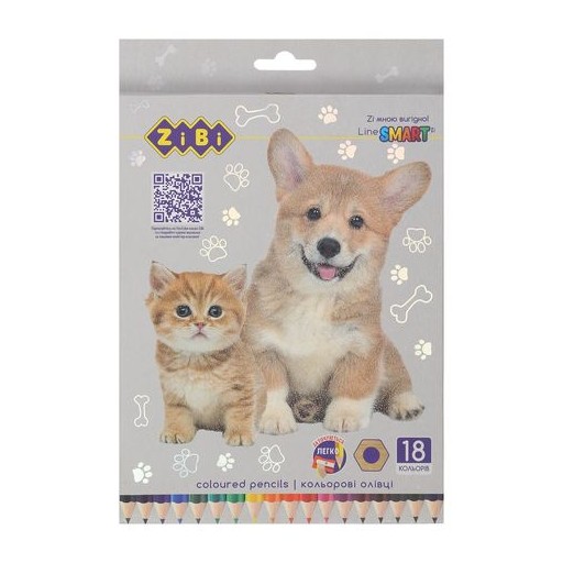 Олівці кольорові, 18кол., СОБАКИ ТА КОТИ, шестигранний, SMART Line