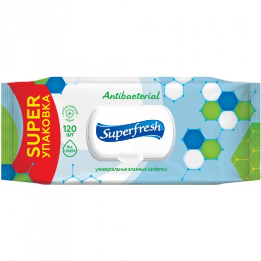 Superfresh Серветка волога Antibacterial з клапаном 120 шт.